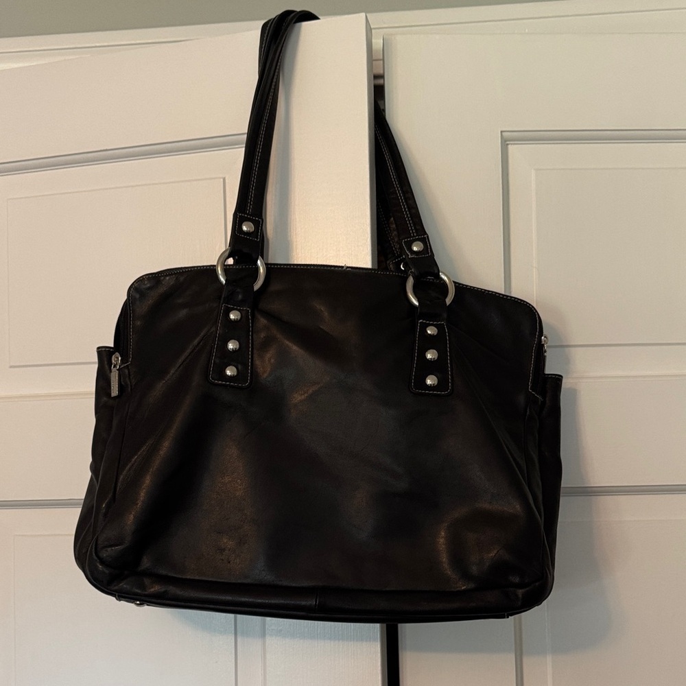 Perlina Black Leather Tote/Briefcase